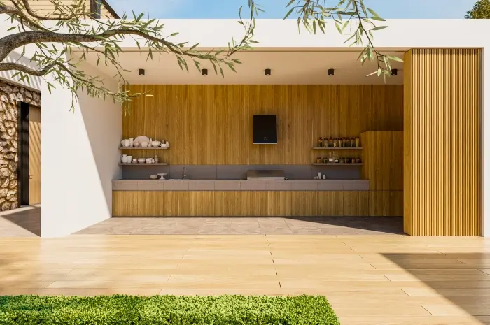 Dapur Semi Outdoor Menempel di Sisi Rumah