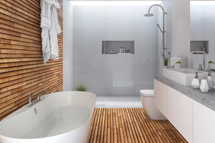Desain Kamar Mandi Pedesaan dengan Dinding Bambu