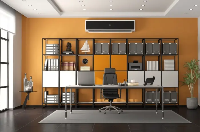 Kantor Modern dengan Sentuhan Warna Oranye