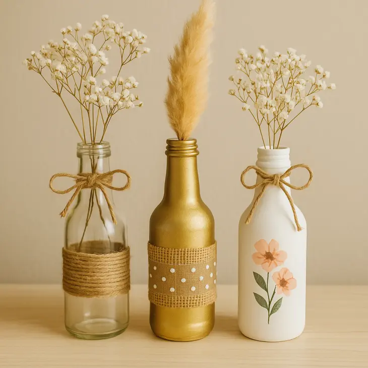 Botol Kaca Bekas Jadi Vas Bunga Gaya Rustic