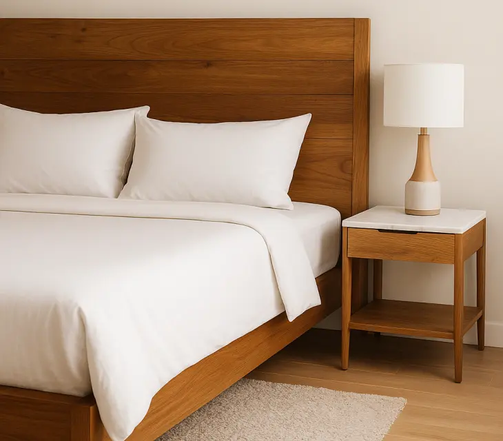 Headboard dan Side Table Kombinasi Kayu & Marmer