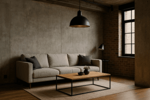 Ruang Tamu Minimalis dengan Sentuhan Industrial: Maskulin, Stylish, dan Tetap Nyaman!