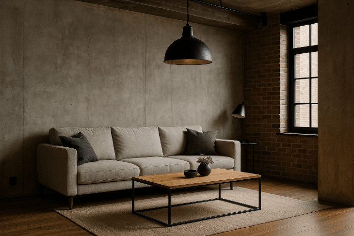 Ruang Tamu Minimalis dengan Sentuhan Industrial: Maskulin, Stylish, dan Tetap Nyaman!