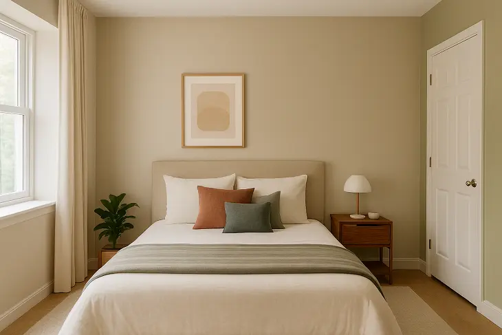 Kombinasi Warna Cat Kamar Tidur Soft Beige - Putih - Olive: Natural dan Menenangkan