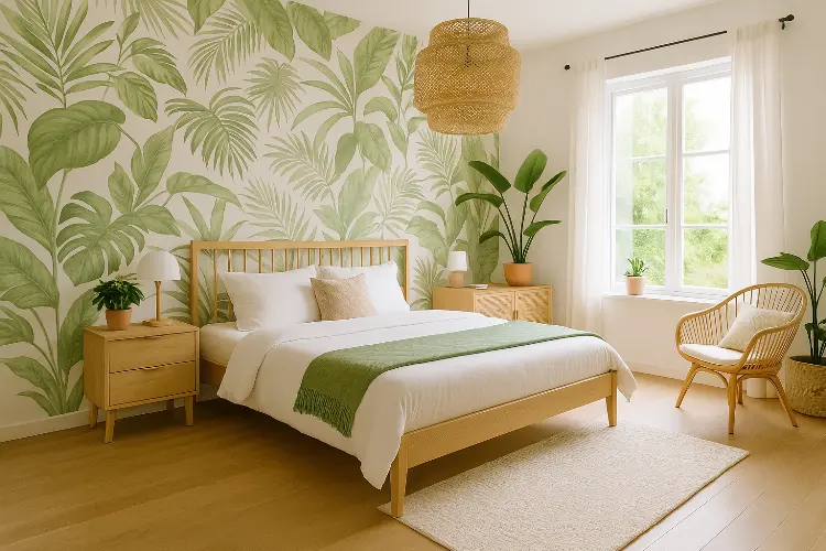 Kamar Gaya Tropis Modern dengan Vinyl Kayu Cerah