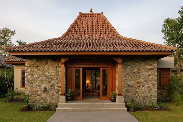 Rumah Joglo Modern dengan Sentuhan Batu Alam